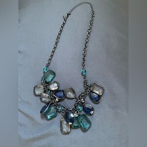 Statement Blue & Teal Glass Gem Necklace - Women Jewelry